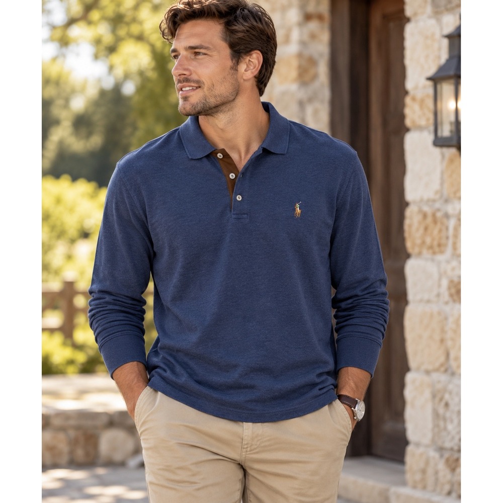Polo Ralph Lauren Men's XL Classic Fit Long Sleeve Polo Shirt Blue Cotton Pony